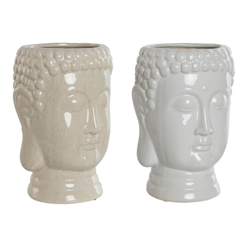Macetero Home ESPRIT Blanco Beige Cerámica 15 x 15 x 25 cm (2 Unidade Macetero Home ESPRIT Blanco Beige Cerámica 15 x 15 x 25 cm (2 Unidade