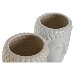 Macetero Home ESPRIT Blanco Beige Cerámica 15 x 15 x 25 cm (2 Unidade