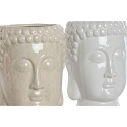 Macetero Home ESPRIT Blanco Beige Cerámica 15 x 15 x 25 cm (2 Unidade