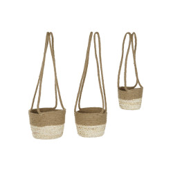 Set de Maceteros Home ESPRIT Natural Marrón claro Yute Moderno 26 x 2