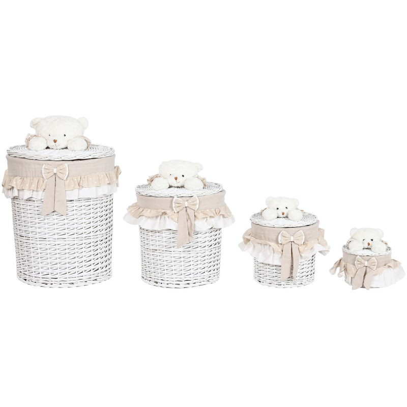Cesto para la Ropa Sucia Home ESPRIT Blanco Beige Mimbre Shabby Chic 4