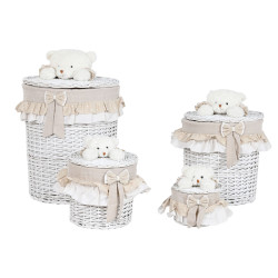 Cesto para la Ropa Sucia Home ESPRIT Blanco Beige Mimbre Shabby Chic 4