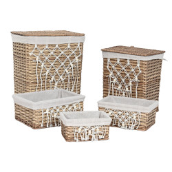 Cesto para la Ropa Sucia Home ESPRIT Blanco Natural Mimbre Shabby Chic