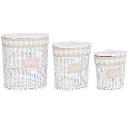 Cesto para la Ropa Sucia Home ESPRIT Blanco Beige Mimbre 49 x 36 x 55