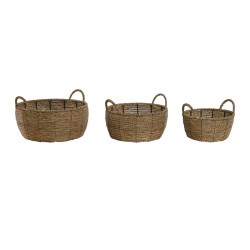 Set de Maceteros Home ESPRIT Marrón Metal Fibra Tropical 34 x 33 x 15