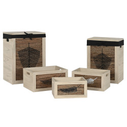Cesto para la Ropa Sucia Home ESPRIT Negro Natural Madera 40 x 30 x 56