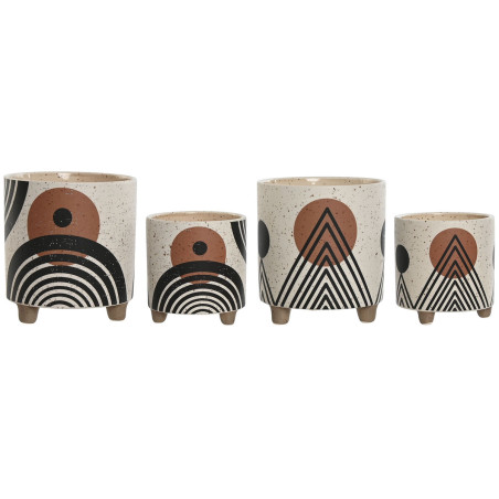 Set de Maceteros Home ESPRIT Blanco Marrón Negro 13 x 13 x 15 cm (2 U