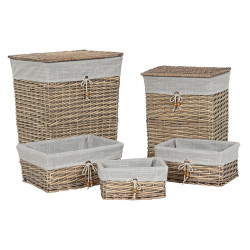 Juego de Cestas Home ESPRIT Beige Natural Mimbre 47 x 35 x 55 cm 5 Pie