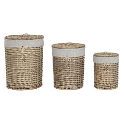 Juego de Cestas Home ESPRIT Beige Natural Mimbre 45 x 45 x 55 cm 3 Pie