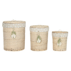 Juego de Cestas Home ESPRIT Verde Natural Mimbre 45 x 45 x 55 cm 3 Pie