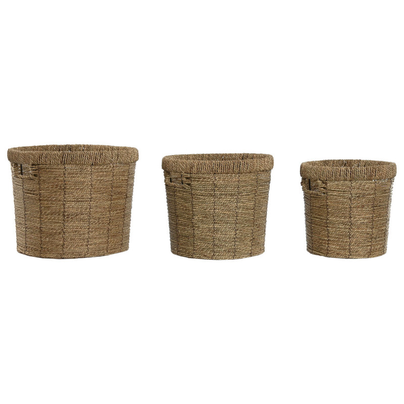 Set de Maceteros Home ESPRIT Marrón Metal Fibra Tropical 36 x 36 x 29