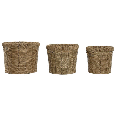 Set de Maceteros Home ESPRIT Marrón Metal Fibra Tropical 36 x 36 x 29