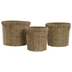 Set de Maceteros Home ESPRIT Marrón Metal Fibra Tropical 36 x 36 x 29