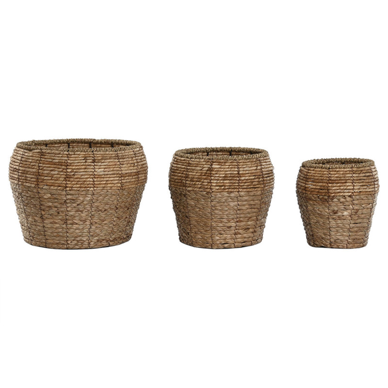 Set de Maceteros Home ESPRIT Natural Metal Fibra Tropical 32 x 32 x 25