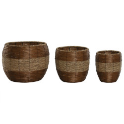 Set de Maceteros Home ESPRIT Natural Metal Fibra Tropical 33 x 33 x 30