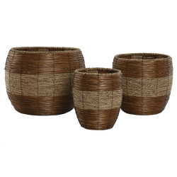 Set de Maceteros Home ESPRIT Natural Metal Fibra Tropical 33 x 33 x 30