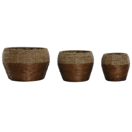 Set de Maceteros Home ESPRIT Natural Metal Fibra Tropical 32 x 32 x 23