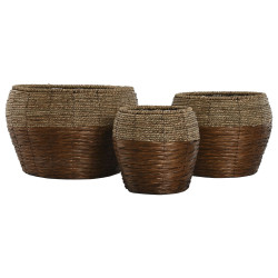 Set de Maceteros Home ESPRIT Natural Metal Fibra Tropical 32 x 32 x 23
