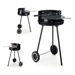 Barbacoa de Carbón con Ruedas Negro Acero Inoxidable Hierro 41,5 x 71