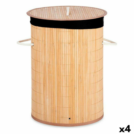 Cesto para la Ropa Sucia Natural Negro Metal Bambú 48 L Madera MDF (4