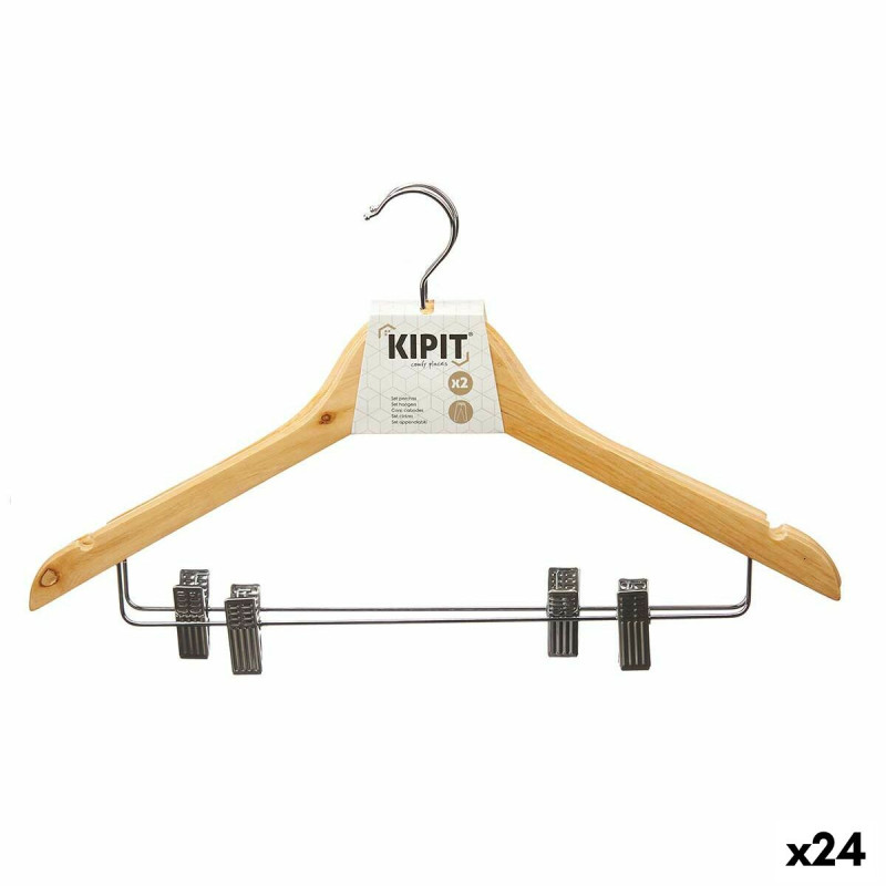 Juego de Perchas Pinzas Marrón Plateado Madera Metal 44,5 x 1,5 x 24,