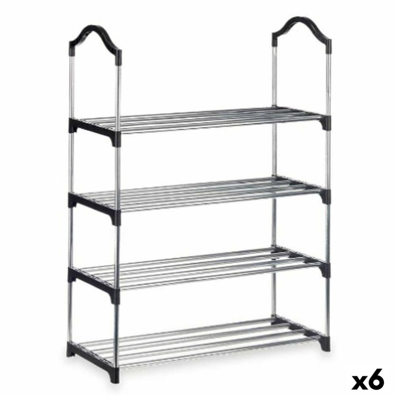 Zapatero 4 Estantes 76 x 26 x 58 cm Plateado Negro Metal (6 Unidades) Zapatero 4 Estantes 76 x 26 x 58 cm Plateado Negro Metal (6 Unidades)