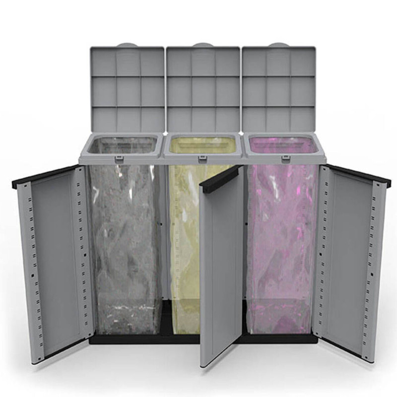 Cubo de Basura para Reciclaje Ecoline Negro/Gris 3 puertas (102 x 39 x Cubo de Basura para Reciclaje Ecoline Negro/Gris 3 puertas (102 x 39 x