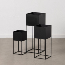 Set de Maceteros Negro Metal 26 x 26 x 70 cm (3 Unidades)