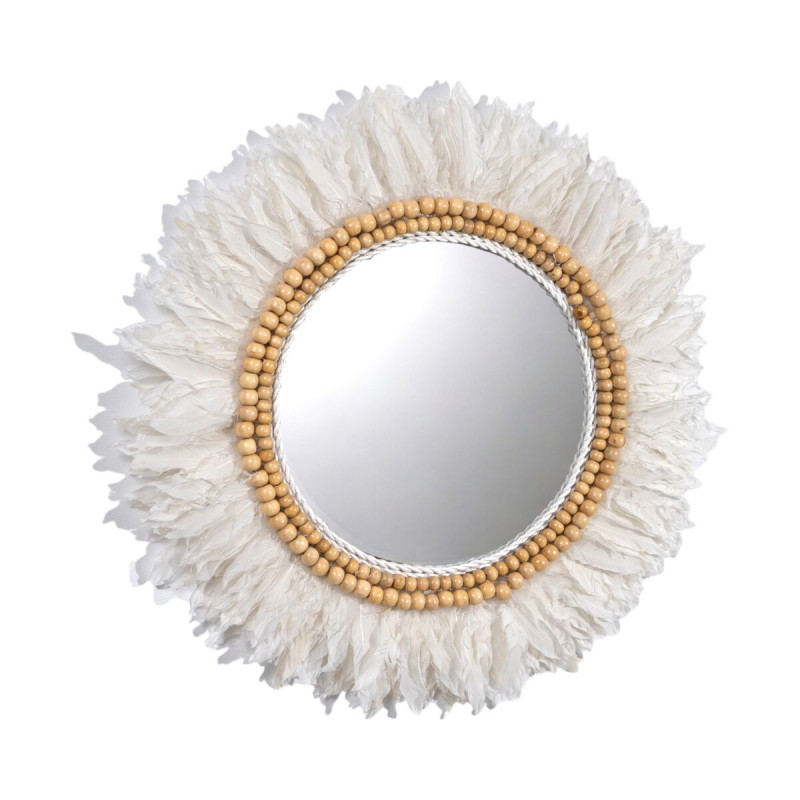Espejo de pared Romimex Blanco Plumas 60 x 3 x 60 cm Redondo Espejo de pared Romimex Blanco Plumas 60 x 3 x 60 cm Redondo