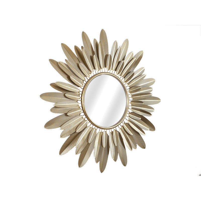 Espejo de pared Romimex Dorado Metal Plumas 90 x 80 x 4 cm Redondo Espejo de pared Romimex Dorado Metal Plumas 90 x 80 x 4 cm Redondo