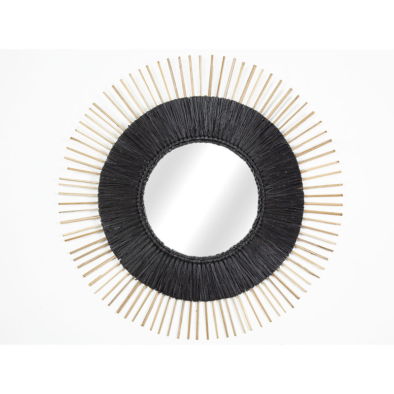 Espejo de pared Romimex Negro Natural Fibra vegetal 70 x 70 x 3 cm Red